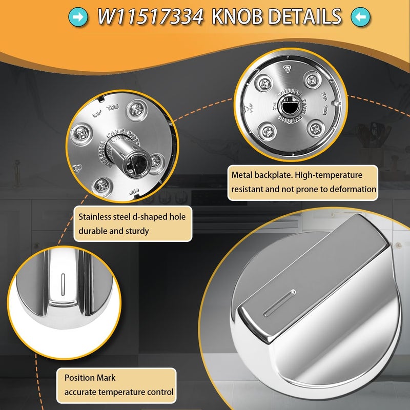 MAHOOK عبوة 4 من مقبض الموقد المعزز W11517334 مناسب لموقد الغاز من ويرلبول استبدالات مقابض W10850033، W11122869 متوافقة W11458842 - Image 5